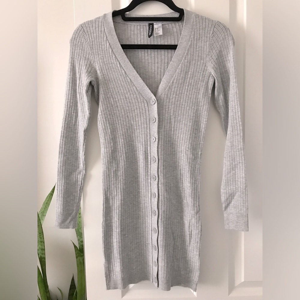 H&M Ribbed Button-Up Knit Mini Dress